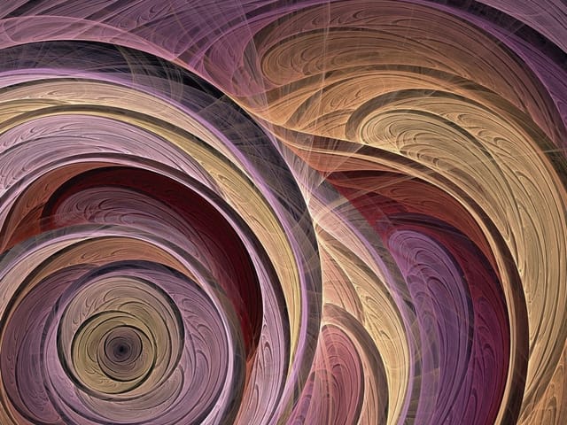 Fototapeta z abstrakcyjnymi spiralnymi wzorami i przenikającymi się kolorami