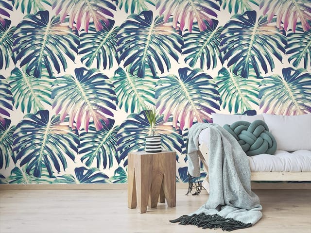 Fototapeta Monstera w zieleni na jasnym tle (mpn: 6315) Fototapeta z dużymi liśćmi monstery w powtarzalnym wzorze