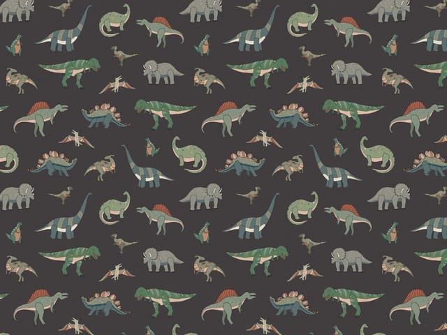Fototapeta z różnymi gatunkami dinozaurów na ciemnym tle