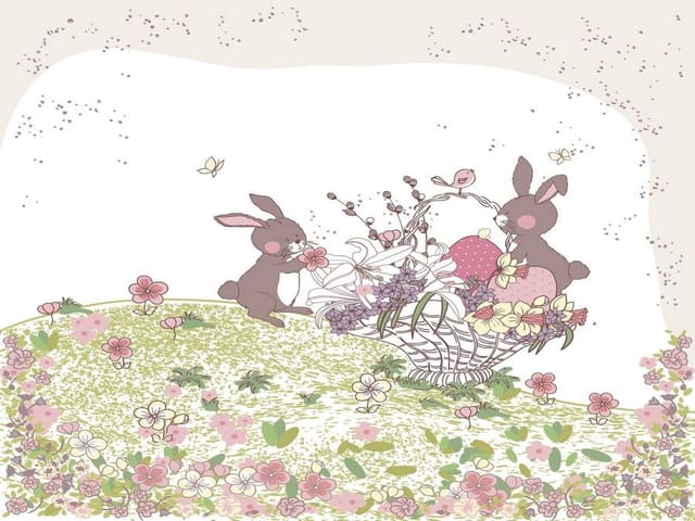 Fototapeta Króliki z koszem kwiatów