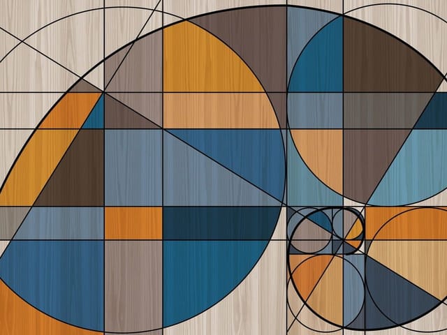Fototapeta Geometryczne Wzory z Kolorami (mpn: 7134) Fototapeta z geometrycznymi wzorami, duże okręgi i kwadraty, drewno