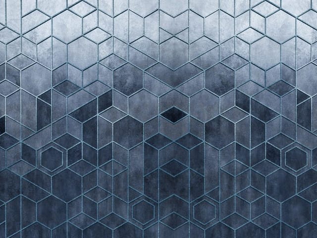 Fototapeta Geometryczny wzór z heksagonami (mpn: 7149) Fototapeta z geometrycznym wzorem heksagonów i metalicznym gradientem