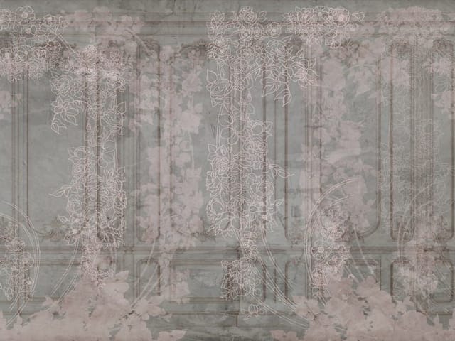 Fototapeta Ornamenty kwiatowe na panelach (mpn: 7186) Fototapeta z ornamentami kwiatowymi na pastelowym tle dekoracyjnych paneli
