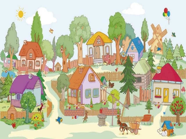 Fototapeta Kolorowa Wioska z Domkami