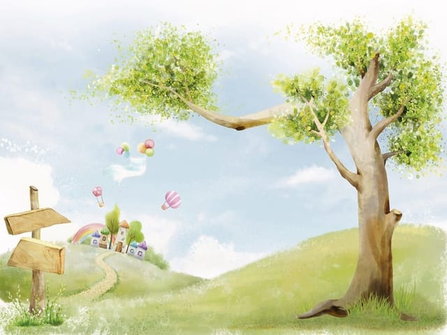 Fototapeta Drzewo z Balonami i Domkami