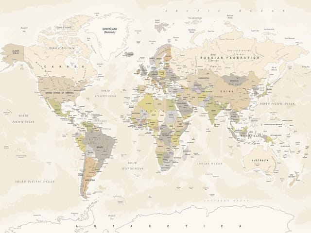Fototapeta przedstawiająca mapę świata z nazwami krajów i oceanów
