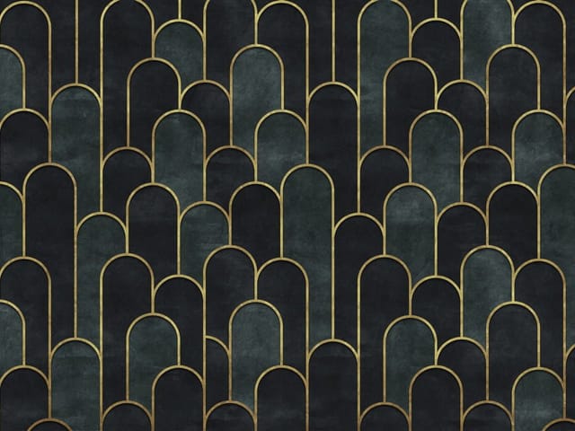 Fototapeta Geometryczny wzór z łukami (mpn: 7362) Fototapeta z geometrycznym wzorem i złotymi liniami na ciemnym tle