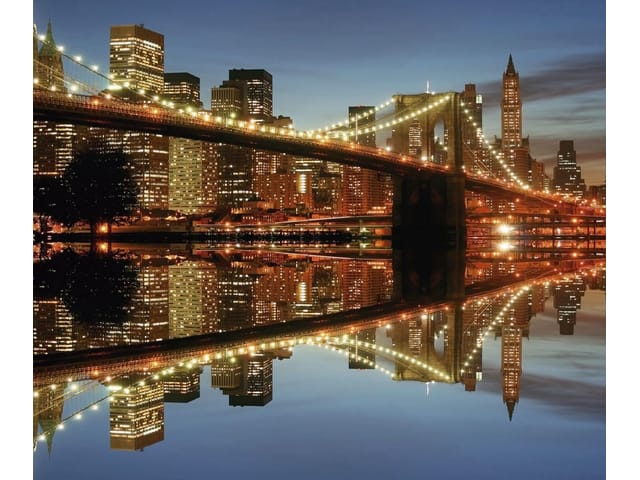 Fototapeta Most oświetlony światłami, wieżowce