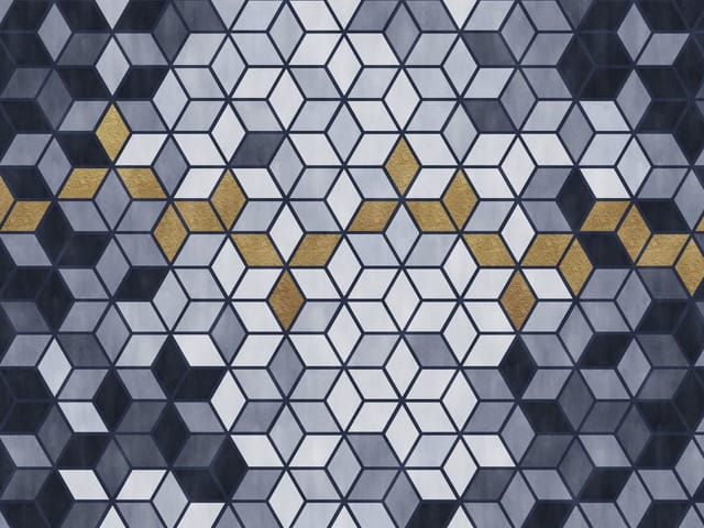 Fototapeta z geometrycznym wzorem sześcianów i złotymi akcentami