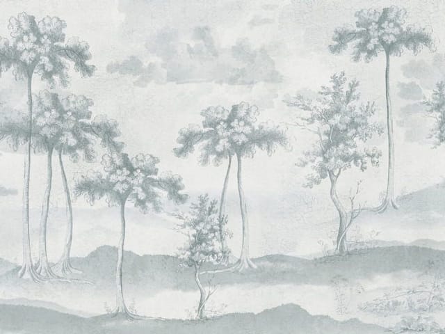 Fototapeta Drzewa na wzgórzach z chmurami (mpn: 7582) Fototapeta z wysokimi drzewami na wzgórzach i chmurami na niebie