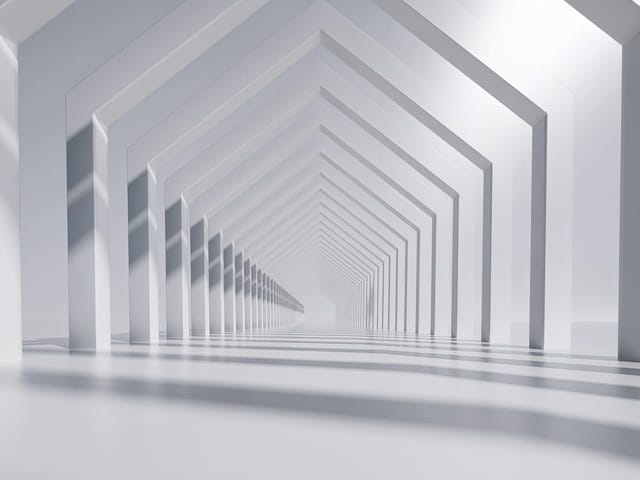 Fototapeta z geometrycznym tunelem i powtarzającymi się białymi łukami