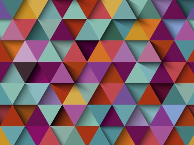 Fototapeta Geometryczny wzór z trójkątów (mpn: 7638) Fototapeta z wielokolorowym wzorem trójkątów i efektem 3D