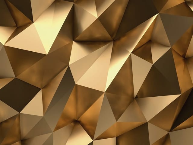 Fototapeta Geometryczne złote formy 3D (mpn: 7727) Fototapeta z geometrycznymi złotymi kształtami w efekcie 3D na ścianie