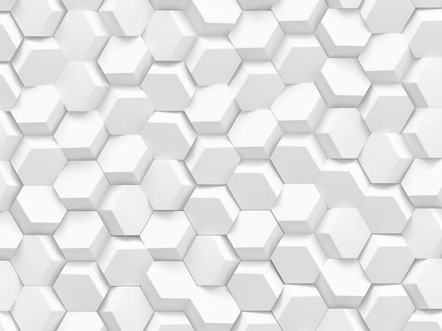 Fototapeta z trójwymiarowymi białymi heksagonami w geometrycznym układzie
