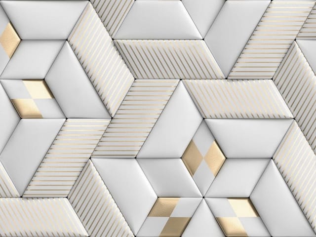 Fototapeta Geometryczny wzór 3D z rombów (mpn: 7744) Fototapeta z geometrycznym wzorem rombów i złotymi akcentami
