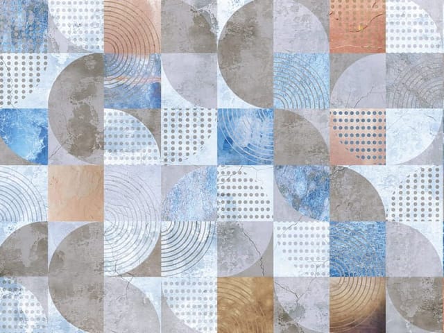 Fototapeta Geometryczny wzór z kwadratów (mpn: 7826) Fototapeta z geometrycznym wzorem kwadratów, półkola i okręgi, kropki i linie