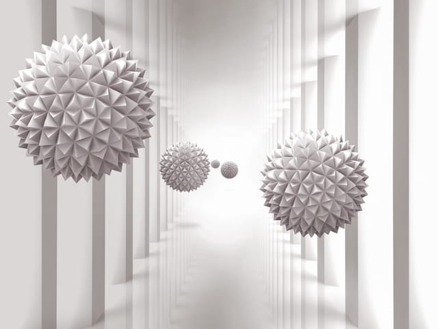 Fototapeta Geometryczne kule w tunelu (mpn: 8002) Fototapeta z trzema geometrycznymi kulami w jasnym tunelu