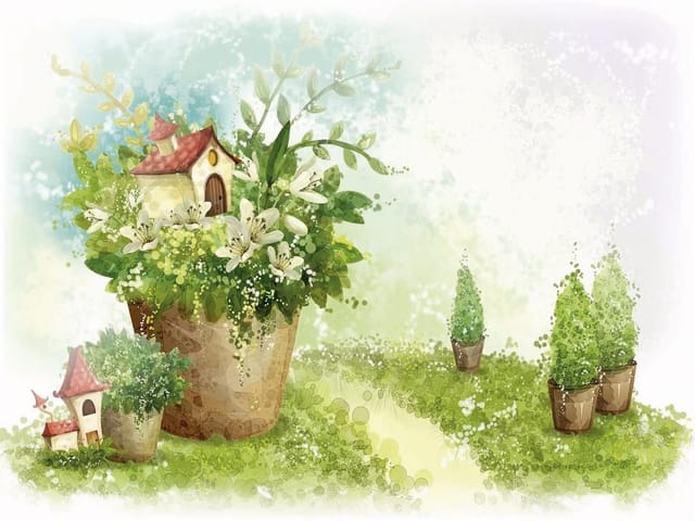 Fototapeta Domek w doniczce z kwiatami (kod: 8116) Fototapeta Domek w doniczce z kwiatami