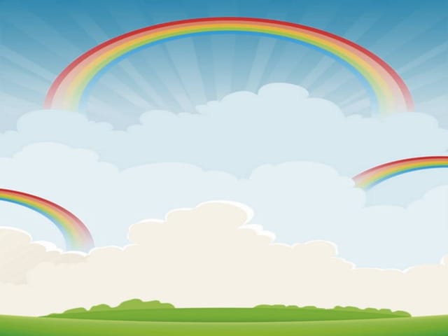 Fototapeta Tęcza na tle chmur i łąki