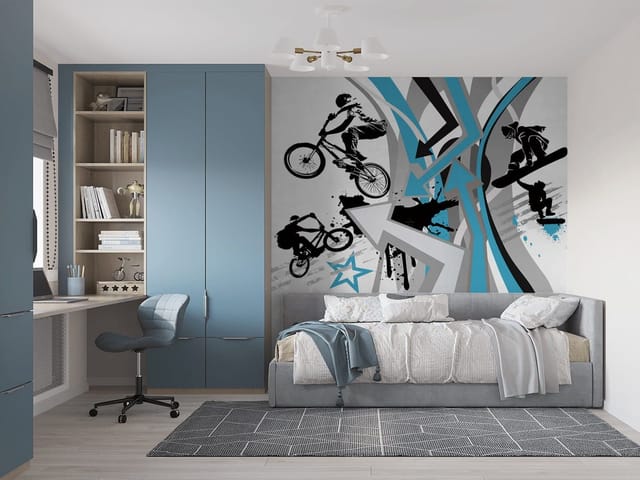 Fototapeta Sportowe sylwetki w ruchu (mpn: 8351) Fototapeta Murale abstrakcyjne – dynamiczne sylwetki rowerzystów i snowboardzistów