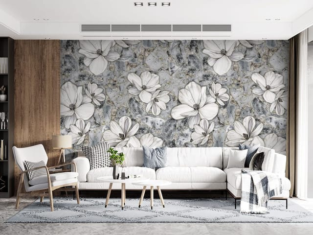 Fototapeta Magnolie na tle marmuru (mpn: 8374) Fototapeta z dużymi białymi kwiatami i szarymi kamieniami