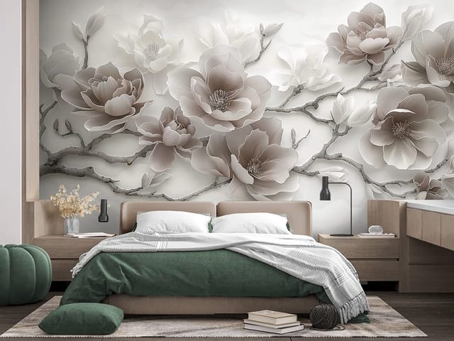 Fototapeta z dużymi kwiatami magnolii na jasnym tle