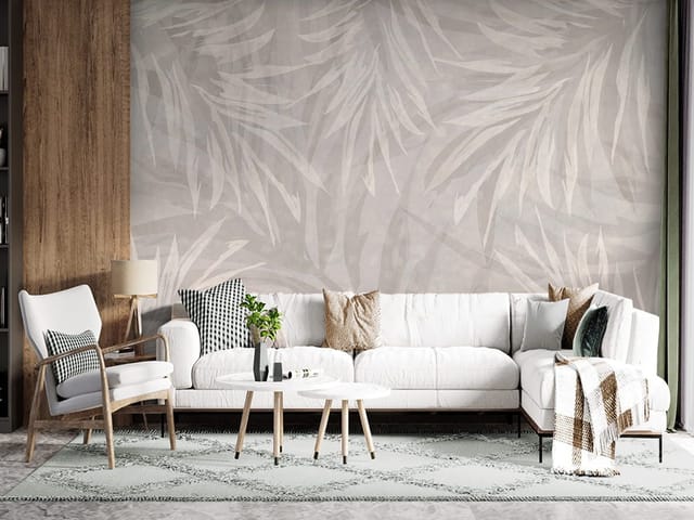 Fototapeta Abstrakcyjne liście w pastelach (mpn: 8586) Fototapeta z dużymi liśćmi w pastelowych odcieniach, abstrakcyjna kompozycja