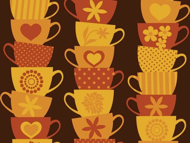Fototapeta z kolorowymi filiżankami na ciemnym tle, różne wzory