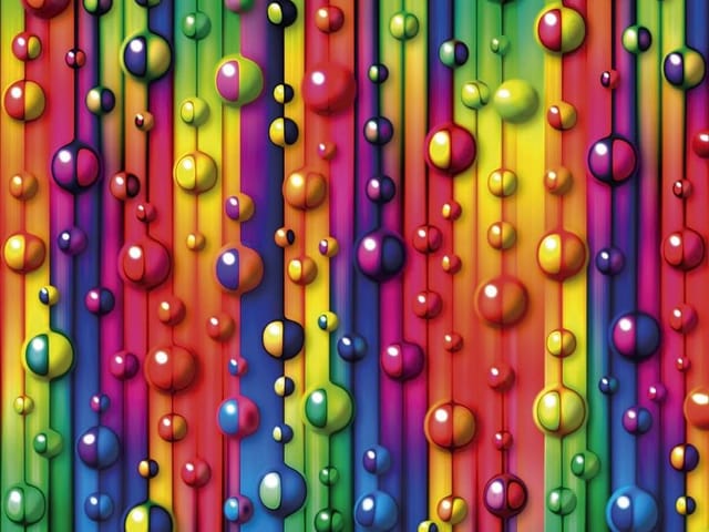 Fototapeta z kolorowymi kroplami na tle wielobarwnych pasów