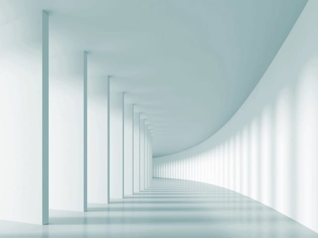 Fototapeta Zakrzywiony korytarz 3D z kolumnami (kod: 8892) Fototapeta Zakrzywiony korytarz 3D z kolumnami