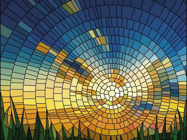 Fototapeta z kolorową mozaiką i koncentrycznymi okręgami