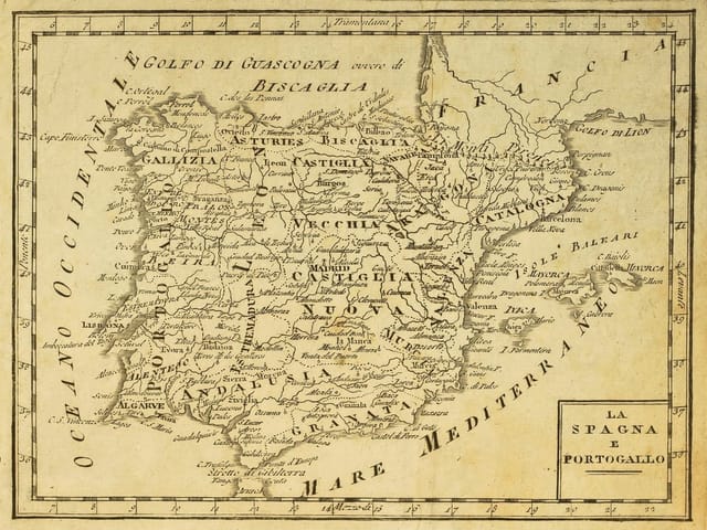 Fototapeta Stara mapa Hiszpanii i Portugalii (mpn: 926) Fototapeta przedstawiająca starą mapę Hiszpanii i Portugalii z detalami