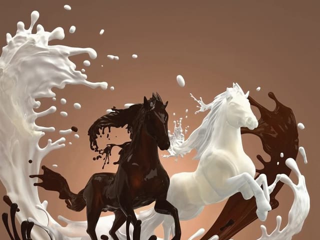 Fototapeta z końmi z czekolady i mleka na brązowym tle