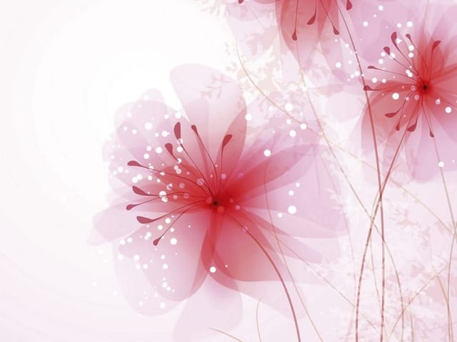 Fototapeta z czerwonymi kwiatami o przezroczystych płatkach i białych kropkach