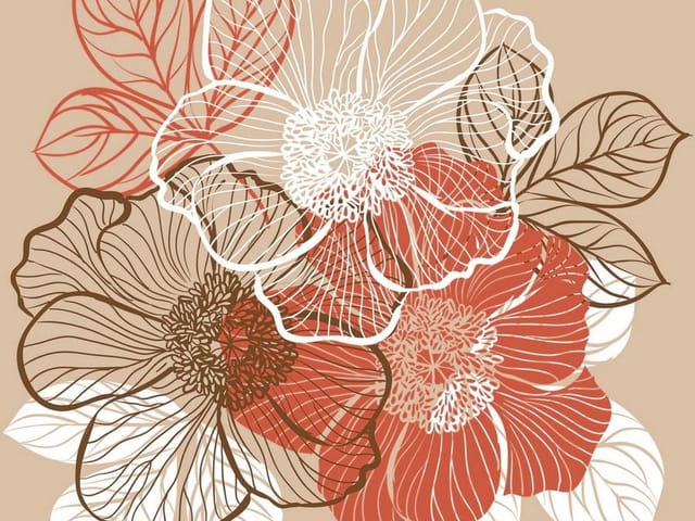 Fototapeta z egzotycznymi kwiatami i liśćmi na beżowym tle