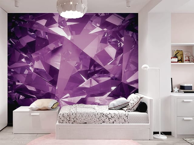 Fototapeta z fioletowymi kryształami w zbliżeniu, geometryczne kształty