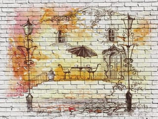 Fototapeta Kawiarnia na ceglanej ścianie