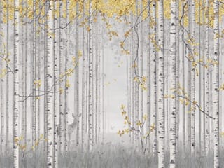 Fototapeta Las brzozowy z żółtymi liśćmi