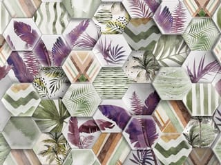 Fototapeta Heksagonalne płytki z liśćmi ( kod: 21598 ) Fototapeta Heksagonalne płytki z liśćmi