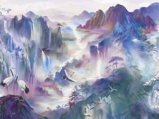 Fototapeta Żurawie na tle gór i wodospadów