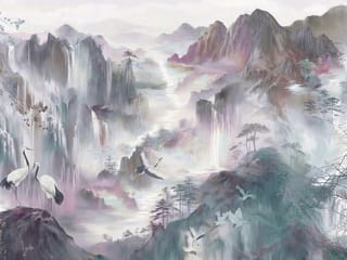 Fototapeta Żurawie na skale w górskim krajobrazie