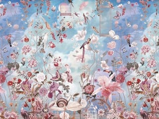 Fototapeta Kwiaty i ptaki na tle nieba ( kod: 23607 ) Fototapeta Kwiaty i ptaki na tle nieba