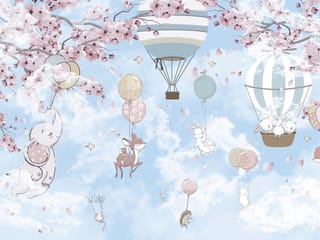 Fototapeta Zwierzęta z balonami na tle nieba ( kod: 24220 ) Fototapeta Zwierzęta z balonami na tle nieba
