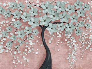 Fototapeta Drzewo z kwiatami na różowym tle