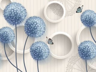 Fototapeta Niebieskie kuliste kwiaty z białymi okręgami
