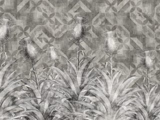 Fototapeta Kwiatowe Murale z Geometrycznym Tłem ( kod: 25535 ) Fototapeta Kwiatowe Murale z Geometrycznym Tłem