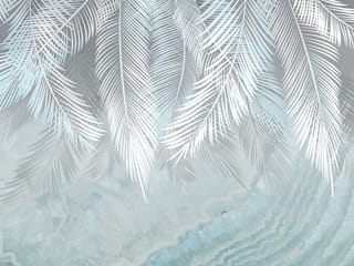 Fototapeta Białe liście palmowe na szarym tle