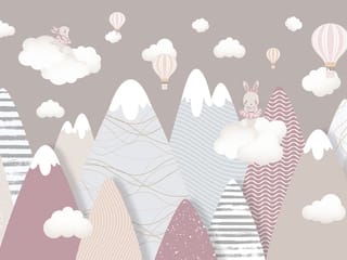 Fototapeta Góry z chmurami i balonami