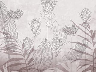 Fototapeta Kwiaty i liście w linii na tle