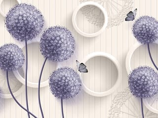 Fototapeta Fioletowe kwiaty i białe okręgi